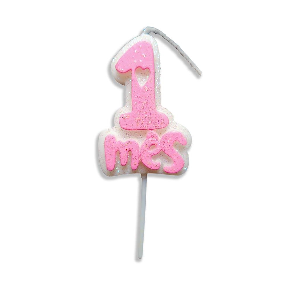 Vela Aniversário Mesversário Rosa 1º mês Junco