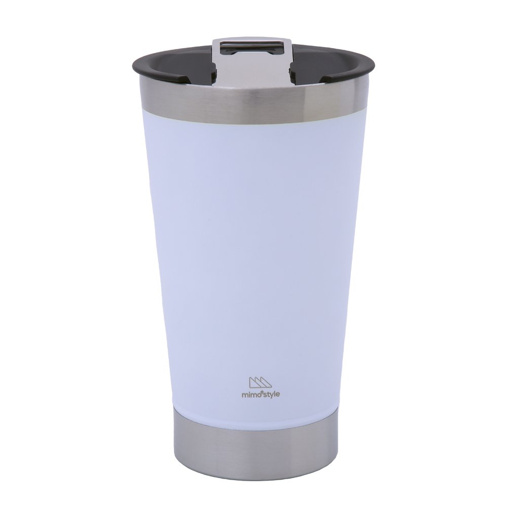 Copo Com Tampa Térmico Para Cerveja Branco 500Ml Inox Mimo Style