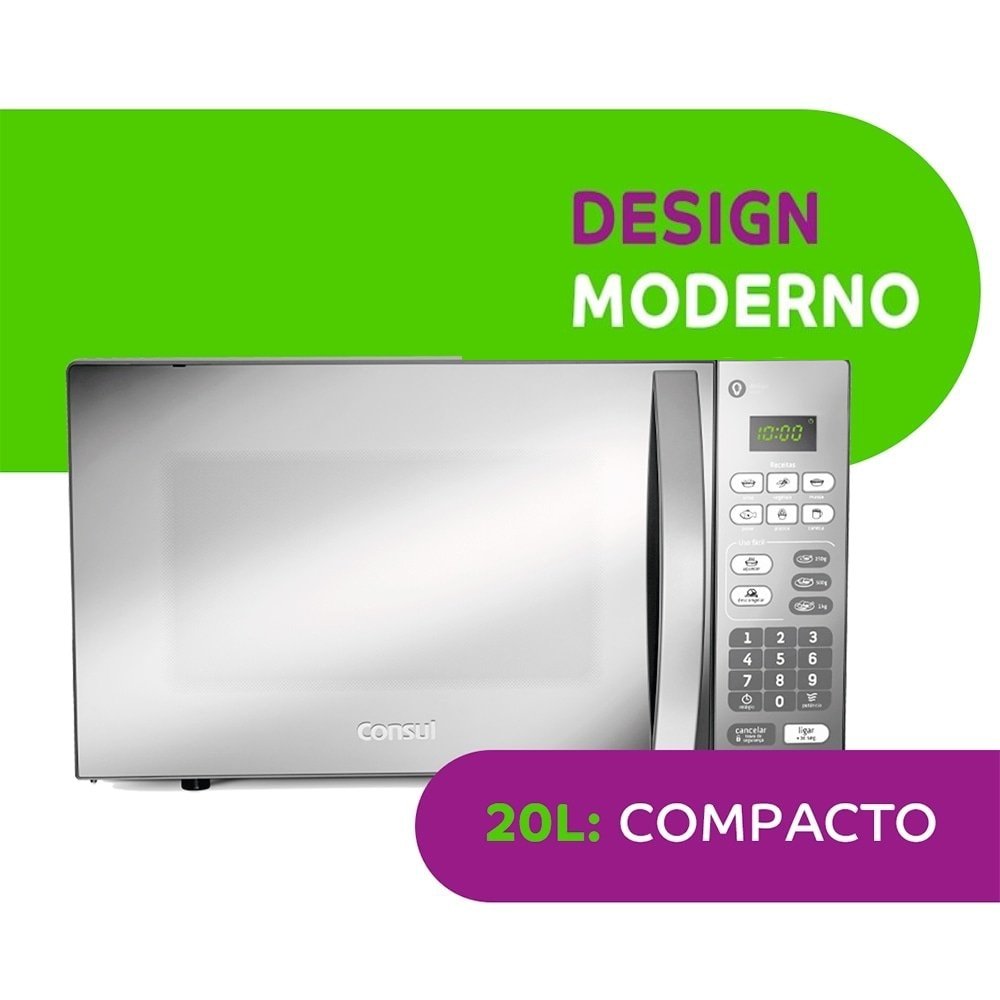Micro-Ondas Consul 20L CM020BF | Função Descongelar, Design Moderno e Espelhado,Cinza, 110V