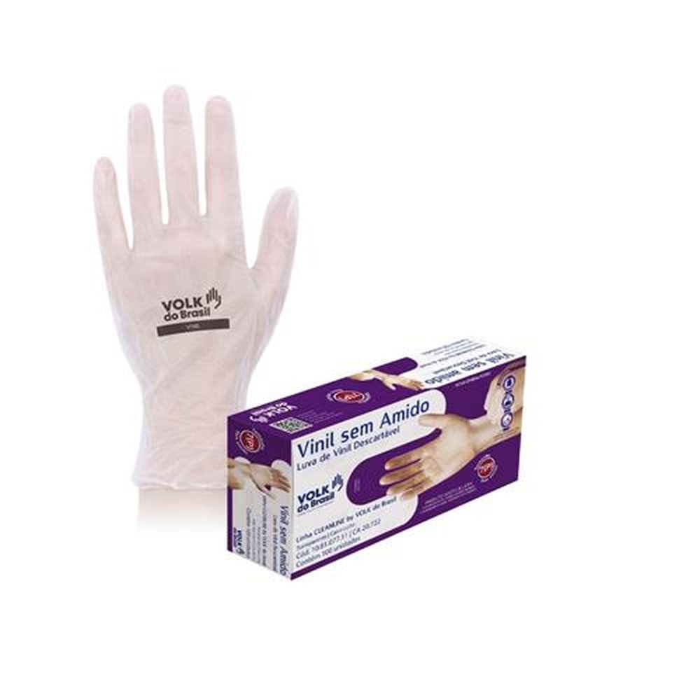Luva Vinil Tamanho M Caixa com 100 Unidades Volk.