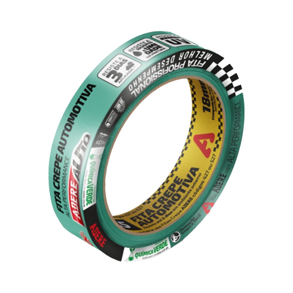 Fita Crepe Adere Alta Resistência Automotiva Verde 525/S 18mm x 50m