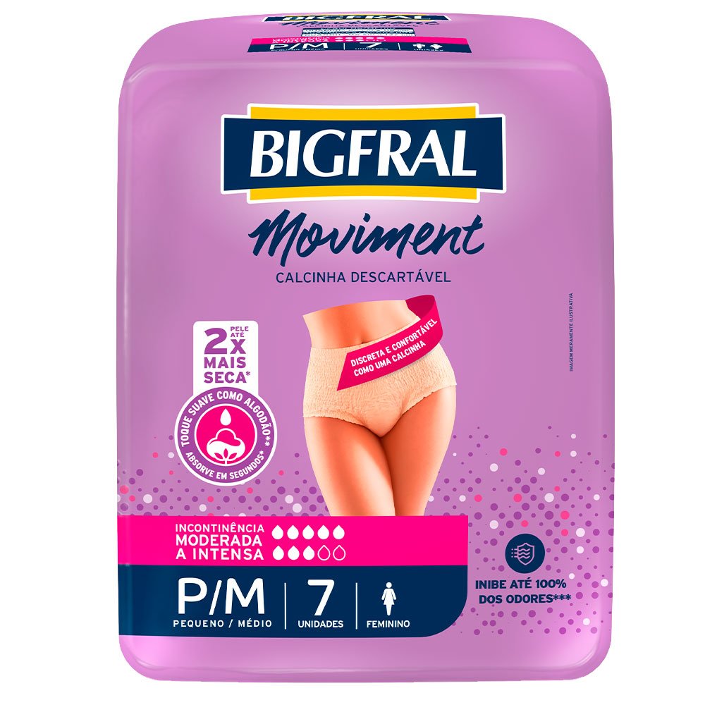 Roupa Íntima Descartável Feminina Bigfral Moviment P/M Pacote 7Un