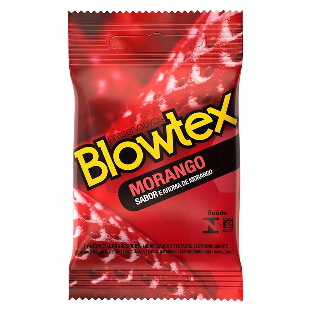 Preservativo Blowtex Lubrificado Morango - 12 pacotes c/ 3 unidades
