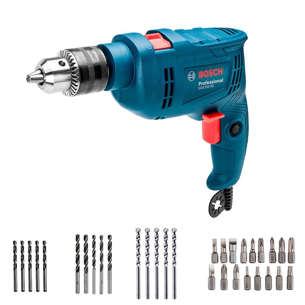 Furadeira de Impacto  Bosch 1/2 GSB550 VVR + 34 Acessórios 550W 110V