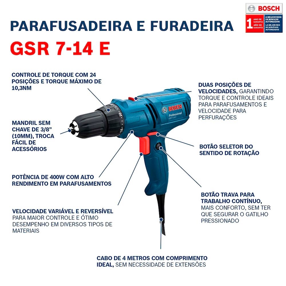 Furadeira/Parafusadeira Bosch GSR 714E 400W 110V