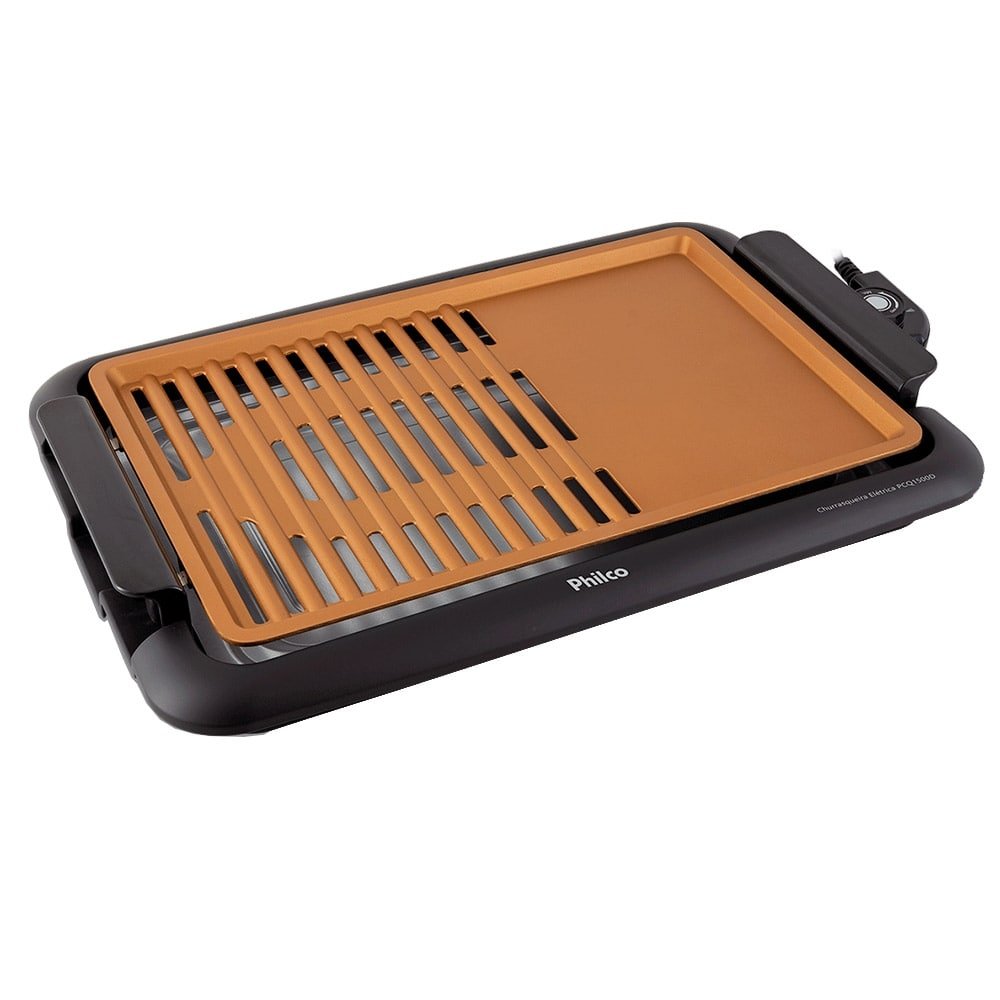 Churrasqueira Elétrica Philco PCQ1500D, Grelha Antiaderente, 1500W, Preto/Dourado, 220V