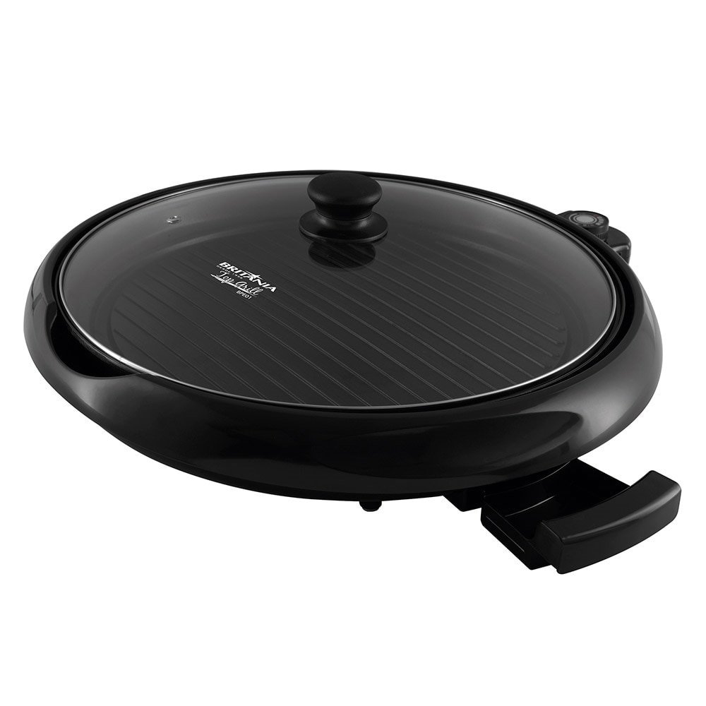 Grill Britânia Top Grill com Tampa de Vidro | 1200W, 35cm, Bandeja Coletora, Preto, 110V