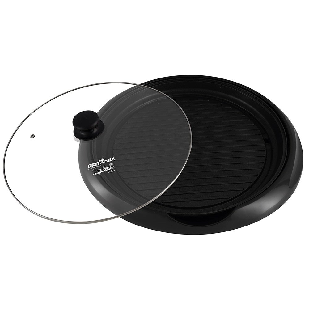 Grill Britânia Top Grill com Tampa de Vidro | 1200W, 35cm, Bandeja Coletora, Preto, 110V