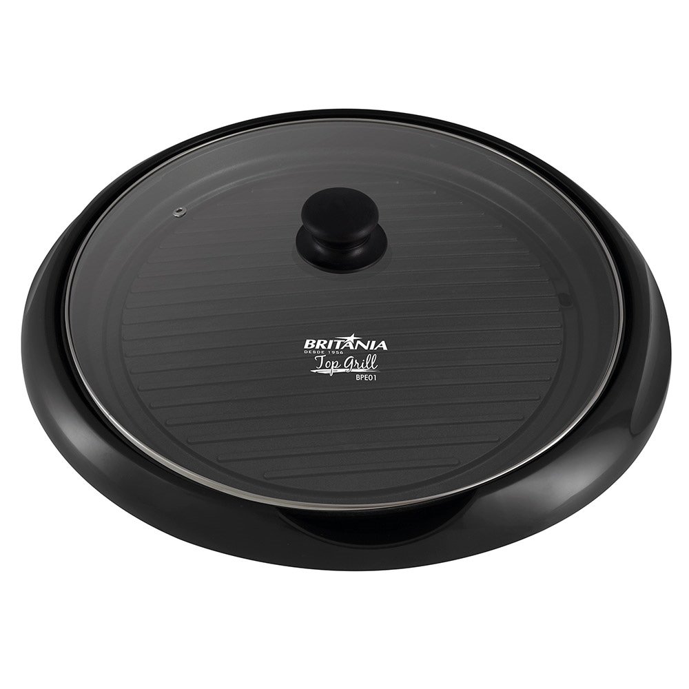 Grill Britânia Top Grill com Tampa de Vidro | 1200W, 35cm, Bandeja Coletora, Preto, 110V