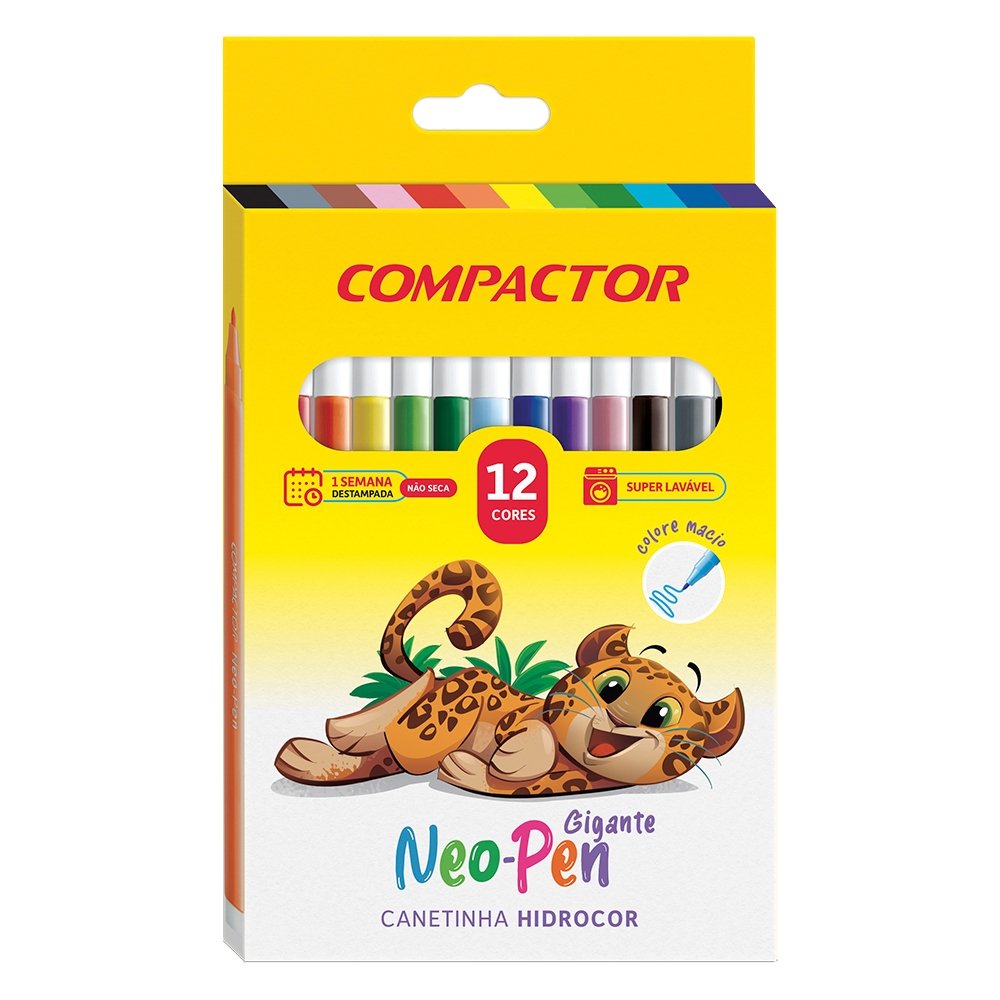 Caneta Compactor Hidrográfica Neopen Gigante 12 Cores - Embalagem com 5 Unidades