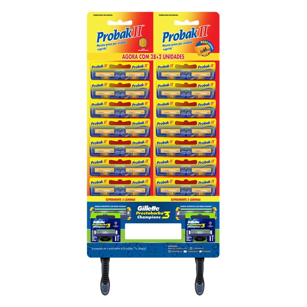 Aparelho de Barbear Probak II - 2 Embalagens com 14 Unidades + 2 Unidades Gillette Prestobarba Champions 3