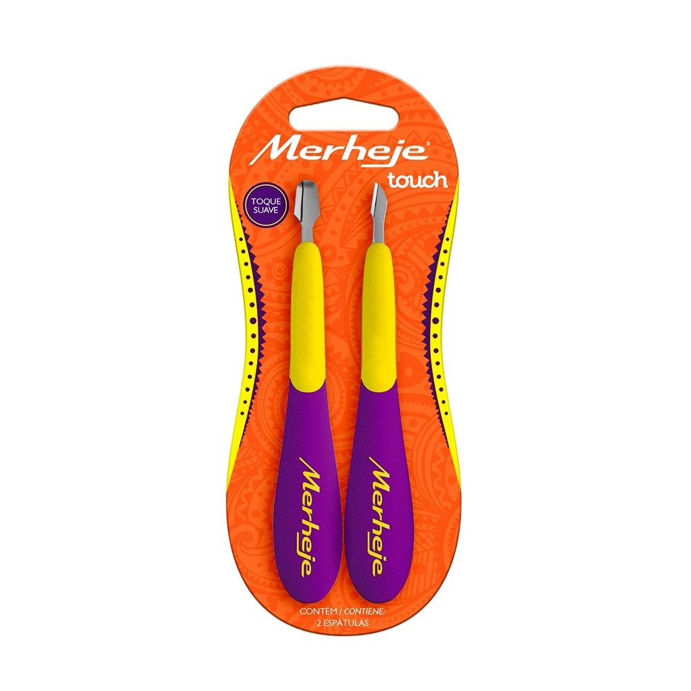 Espátula Merheje Cutículas Touch Amarelo Violeta - Embalagem com 2 Unidades