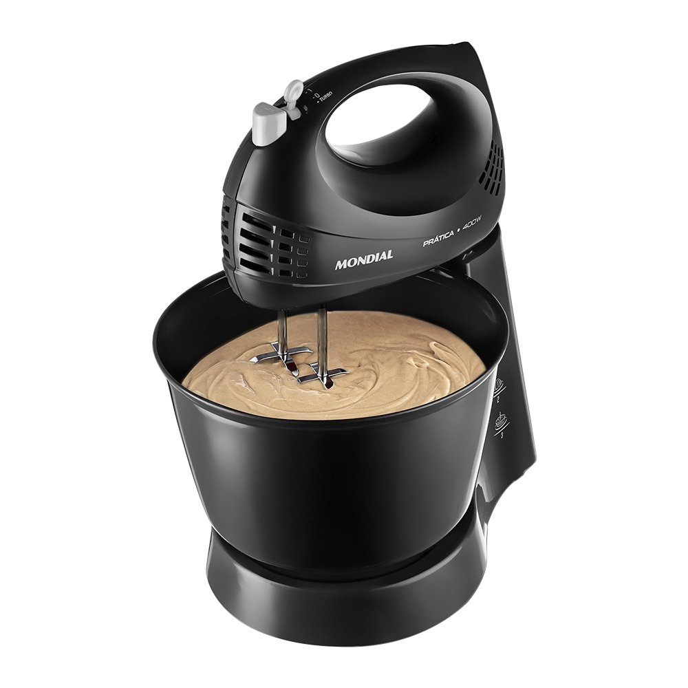 Batedeira Mondial Prática B44B - 3 Velocidades + Turbo, 1 Tigela, 400W, Preta, 220V