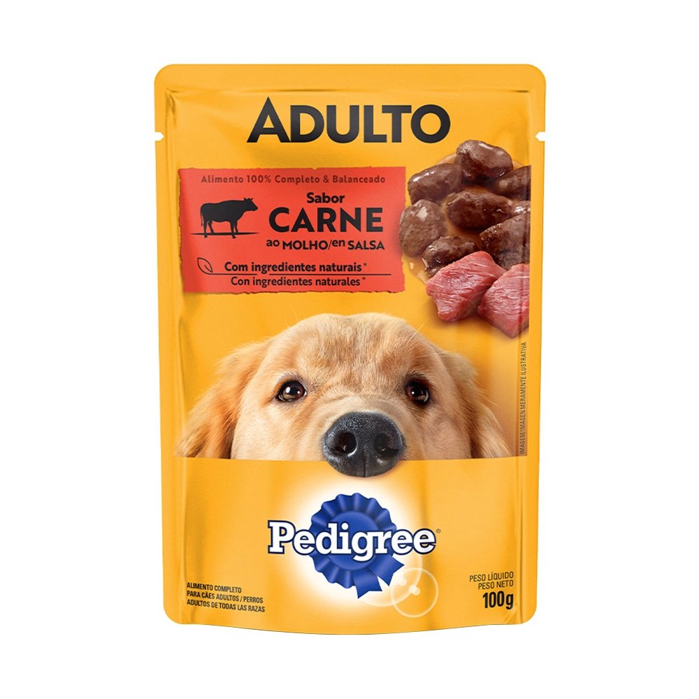 Ração Úmida para Cachorro Pedigree Adulto Sachê Carne 100g - Embalagem com 18 Unidades