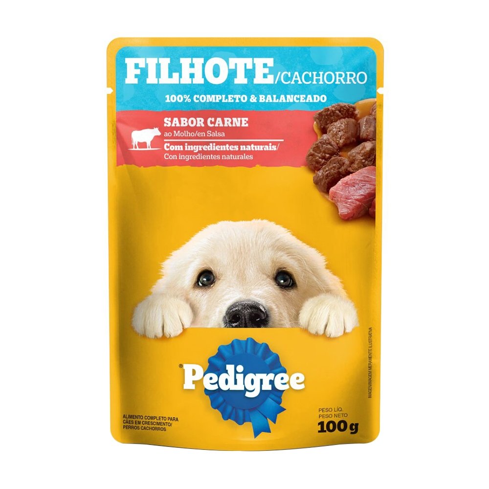 Ração Úmida para Cachorro Pedigree Filhote Sachê Carne 100g - Embalagem com 18 Unidades