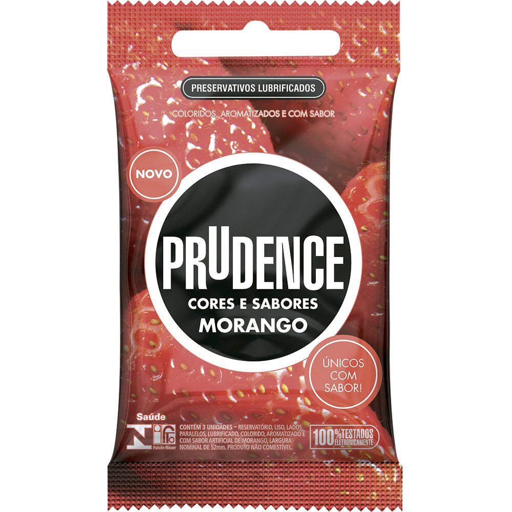 Preservativo Prudence Cores E Sabores Morango - 12 pacotes c/ 3 unidades