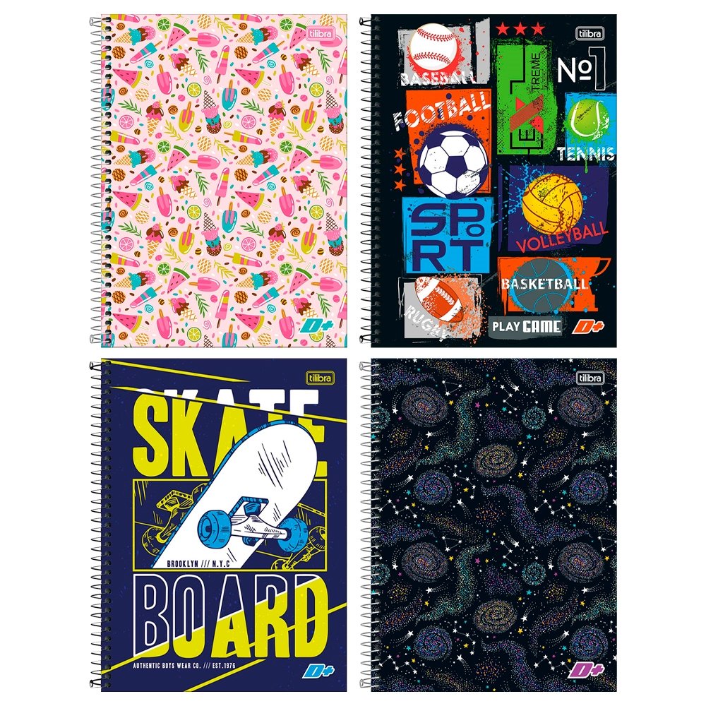 Caderno Espiral Tilibra Universitário Capa Dura Mais+ 12 Matérias 240 Folhas - Embalagem com 4 Unidades (Sortidos)