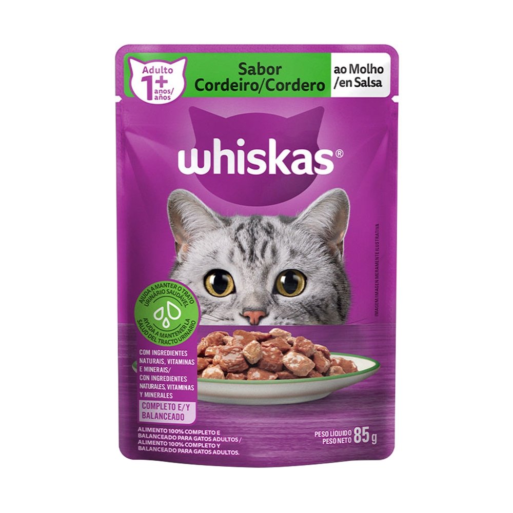 Ração para Gatos Whiskas Adulto Sachê Cordeiro 85g - Embalagem com 20 Unidades