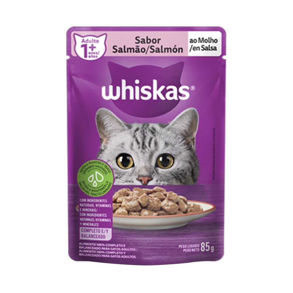 Ração para Gato Whiskas Sachê Salmão 85g - Embalagem com 20 Unidades