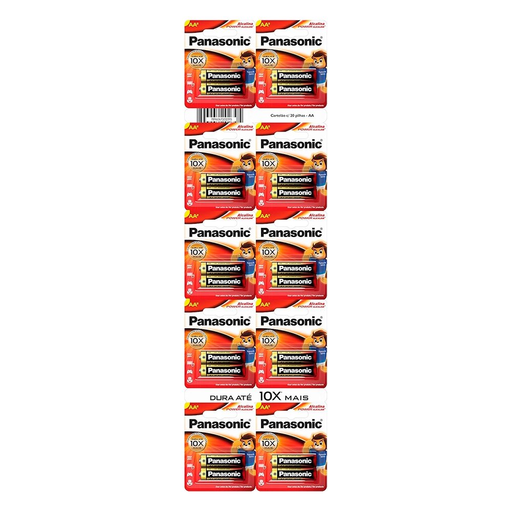 Pilha Panasonic Alcalina Pequena LR6-2BT Cartelão - 10 Embalagens com 2 Unidades