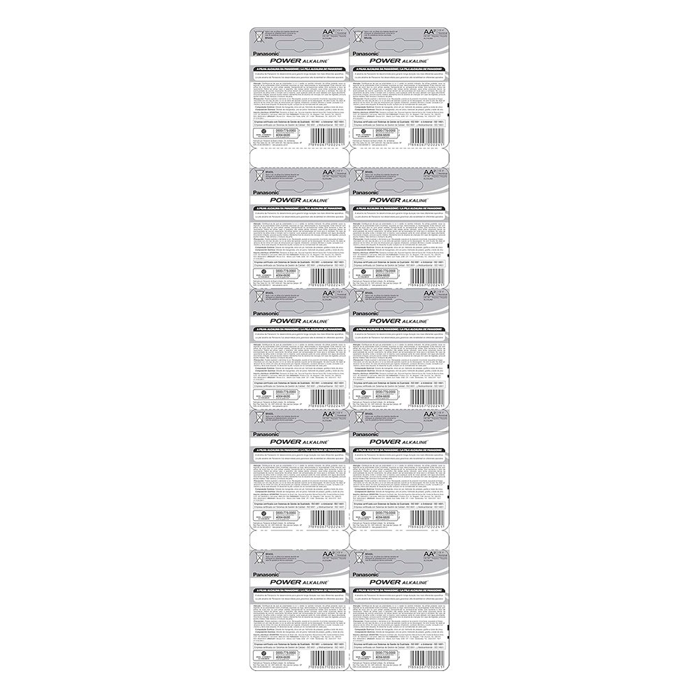 Pilha Panasonic Alcalina Pequena LR6-2BT Cartelão - 10 Embalagens com 2 Unidades