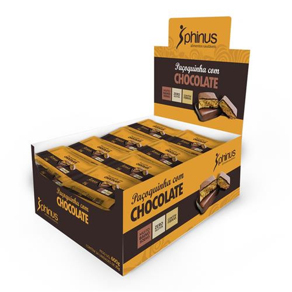 Doce de Paçoquinha com Chocolate 600g Zero Adição de Açucares - PHINUS ( Caixa Display com 24 unidades de 25g)