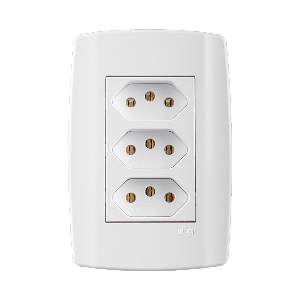 Tomada Slim Ilumi Monobloco Tripla 2P+T 10A com Placa 4x2