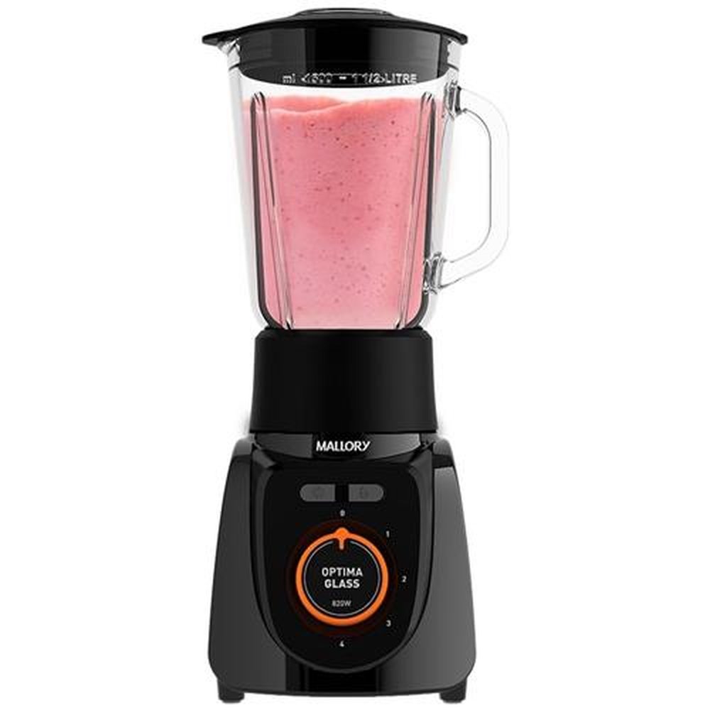 Liquidificador Mallory Optima Glass Copo de Vidro, 4 Velocidades + Pulsar, 820W, Preto, 110V