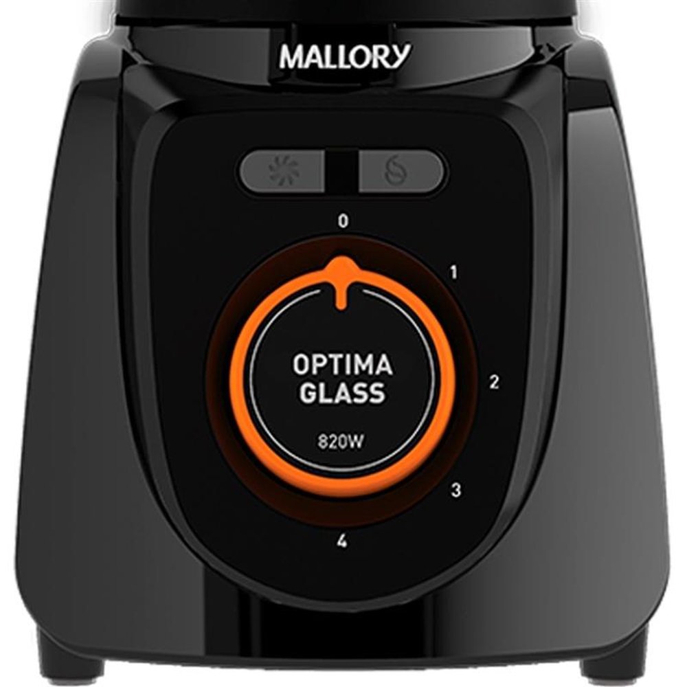 Liquidificador Mallory Optima Glass Copo de Vidro, 4 Velocidades + Pulsar, 820W, Preto, 110V