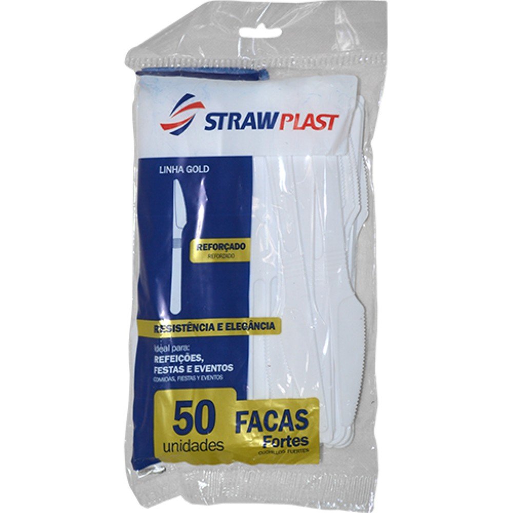 Faca Descartavel Forte Branca Fsb706 1x50 Unidades Strawplast