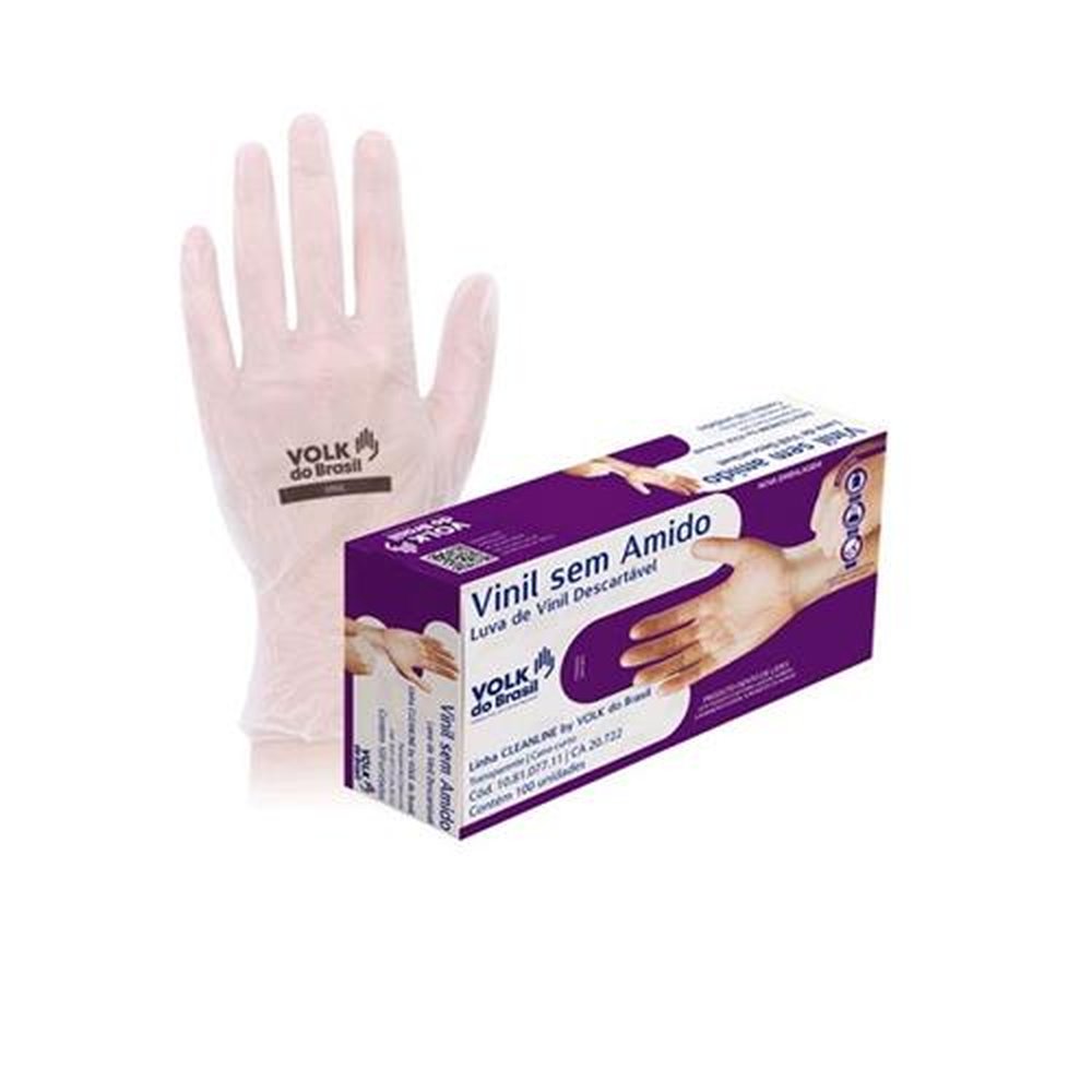 Luva Vinil Tamanho G Caixa Com 100 Unidades Volk.