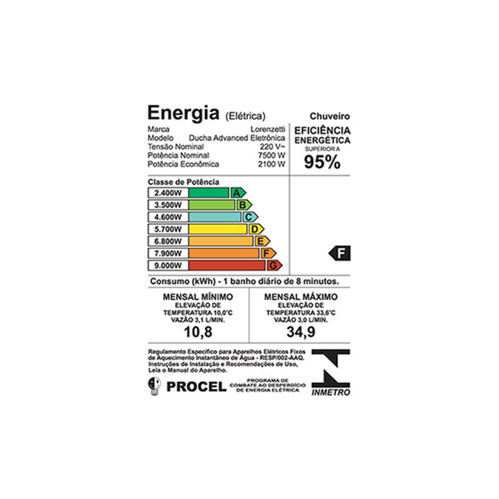 Chuveiro Ducha Lorenzetti Advanced Eletrônica 7500W 220V