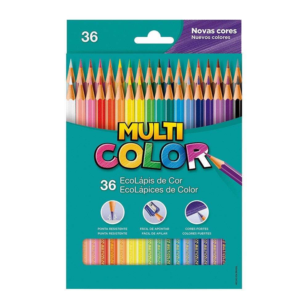 Lápis de Cor Multicolor - 3 Embalagens com 36 Cores