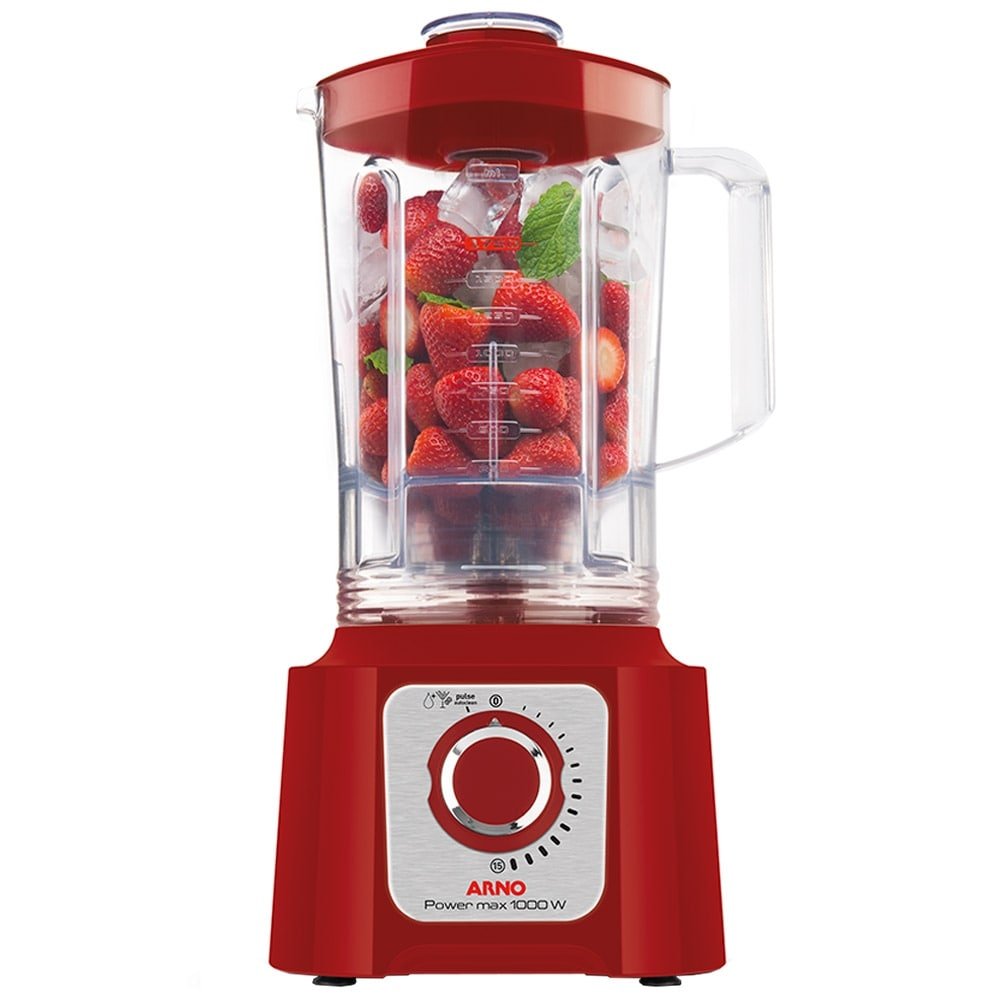 Liquidificador Arno LN54 Power Max - Copo de Plástico, 15 Velocidades + Pulsar, 1000W, Vermelho, 110V