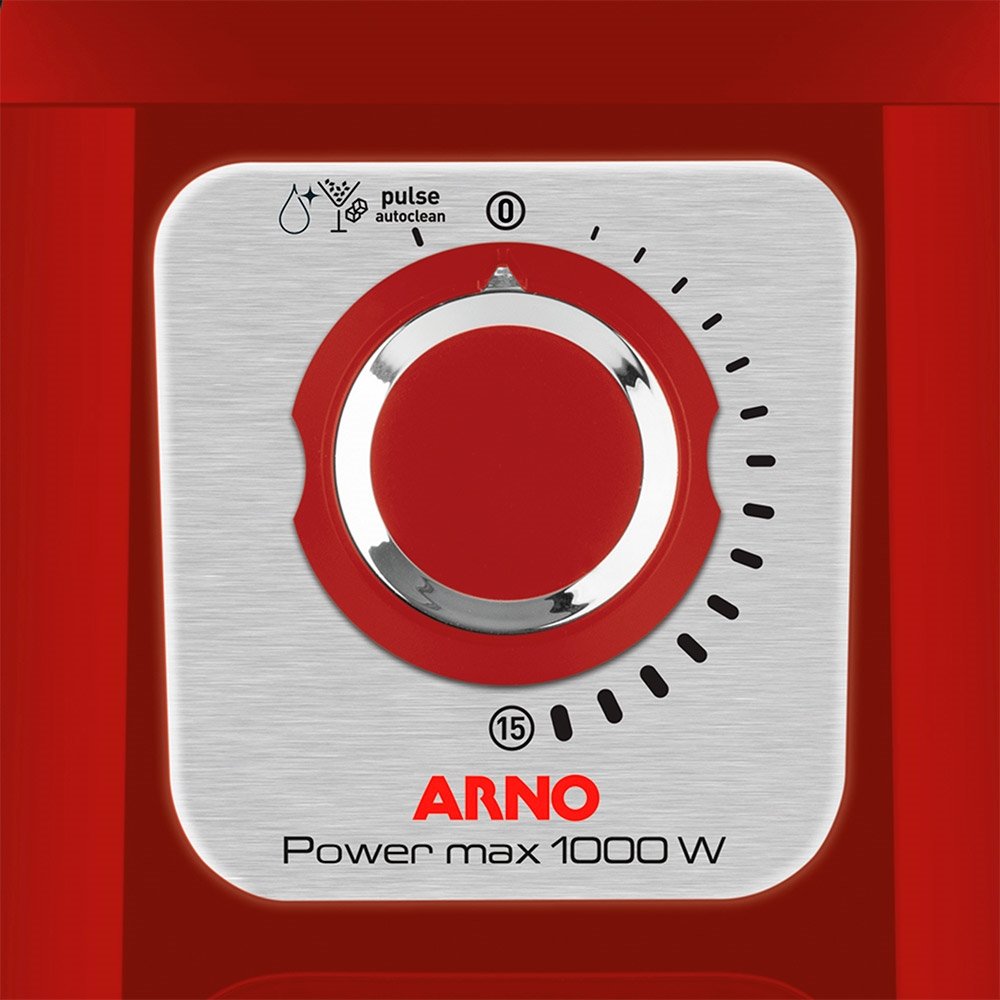 Liquidificador Arno LN54 Power Max - Copo de Plástico, 15 Velocidades + Pulsar, 1000W, Vermelho, 110V
