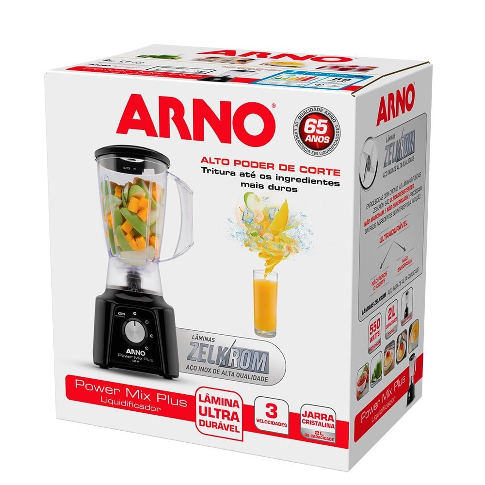 Liquidificador Arno Power Mix Plus LQ20 - Copo de Acrílico 3 Velocidades + Pulsar 550W Preto, 220V