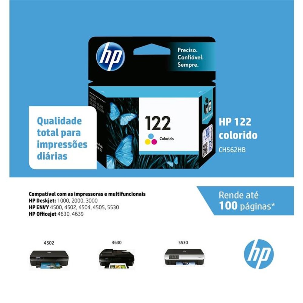 Cartucho Original HP 122 CH562HB Color para Impressoras HP Deskjet 1000, 2000, 3000