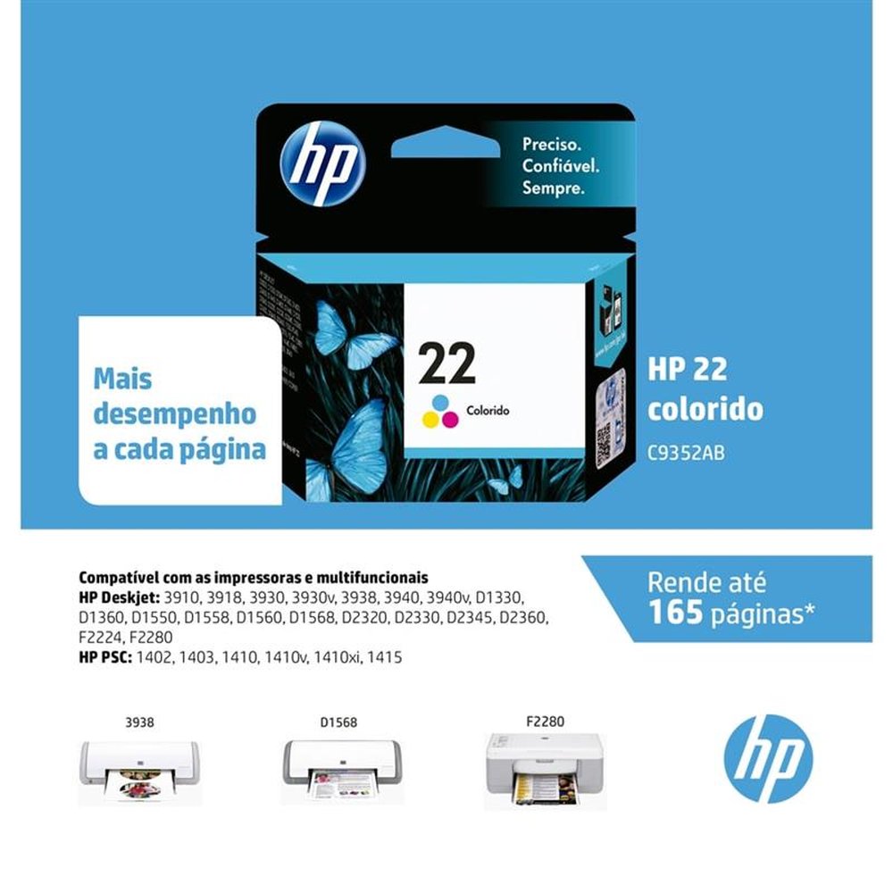 Cartucho Original HP 22 C9352AB Color para Impressoras HP Deskjet 3910, 3918, 3930