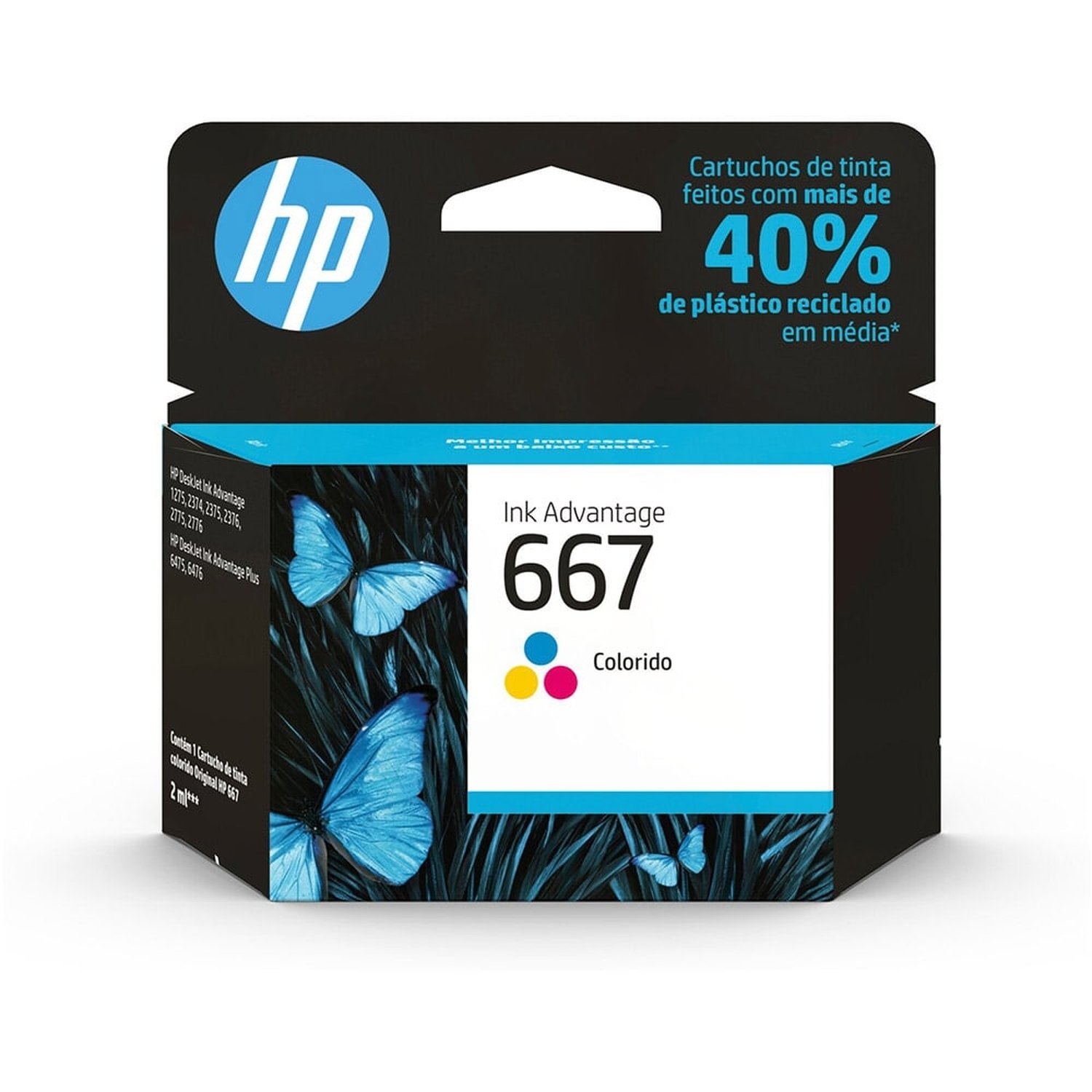 Cartucho Original HP 667 3YM78AB Colorido para Impressoras Deskjet 2376, 2776 e 6476