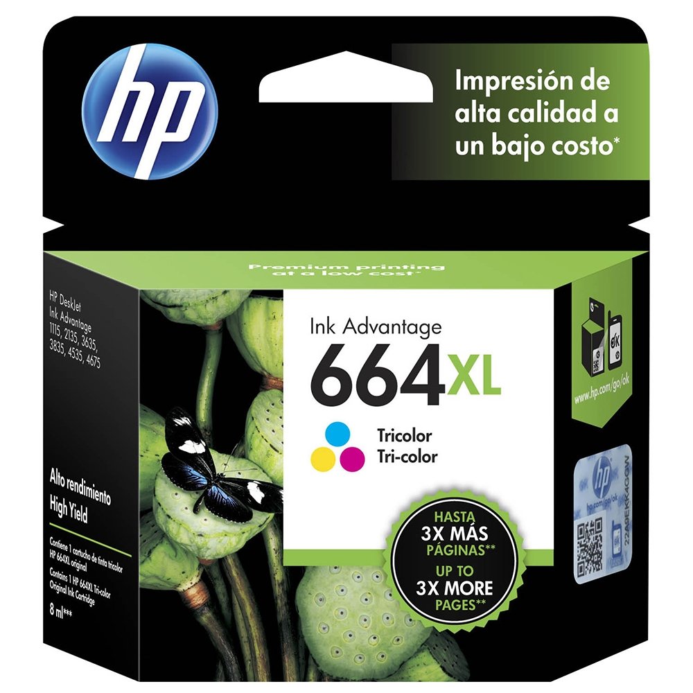 Cartucho Original HP Ink Advantage 664XL F6V30AB Color para Impressoras 1115, 2136