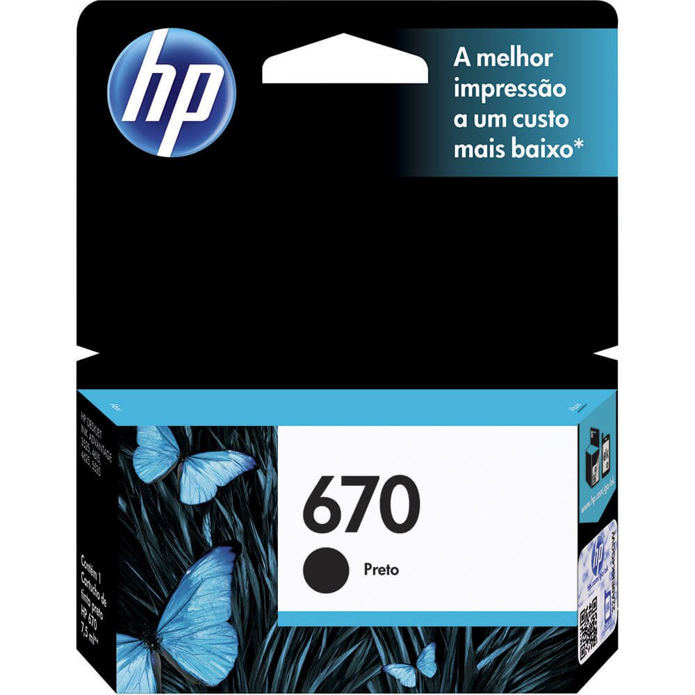Cartucho Original HP Ink Advantage 670 CZ113AB Preto para Impressoras 4615, 4625