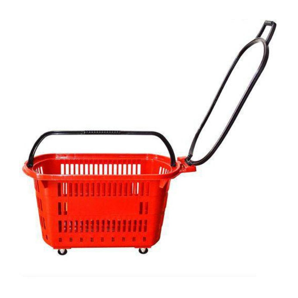 Cesta Plástica Amapá para Compras com Rodas, 30L, Vermelho, Capacidade de até 100Kg