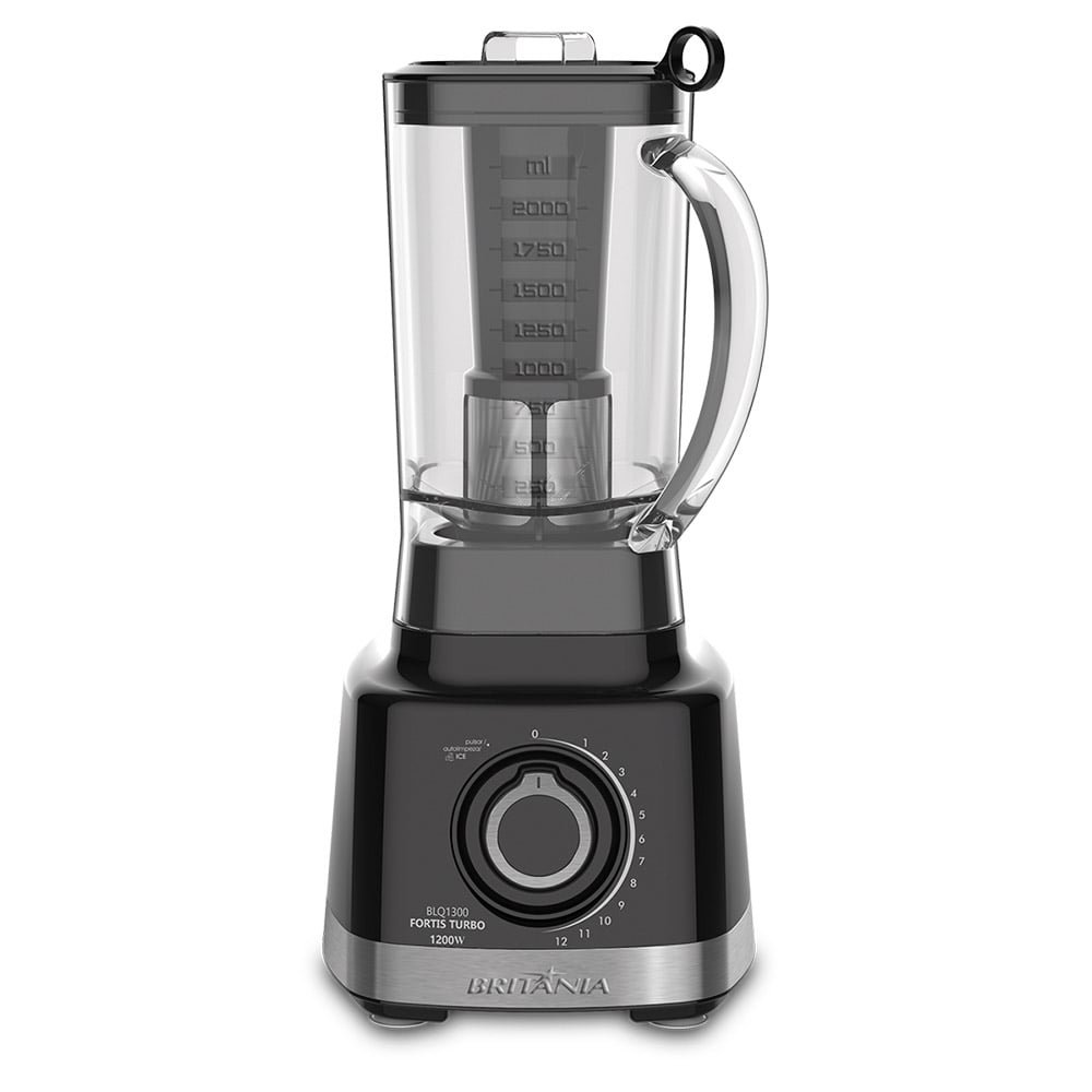 Liquidificador Britânia BLQ1300P Turbo - com Filtro, Copo de Plástico e 12 velocidades + Pulsar, 1200W, Preto, 220V