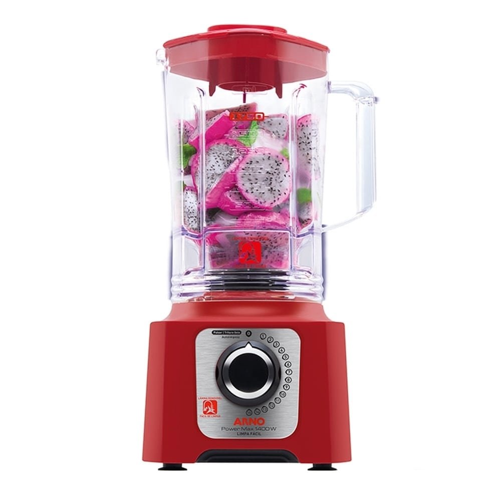Liquidificador Arno LN56, Power Max - Limpa fácil, Copo Tritan e 15 Velocidades + Pulsar, 1400W, Vermelho, 110V