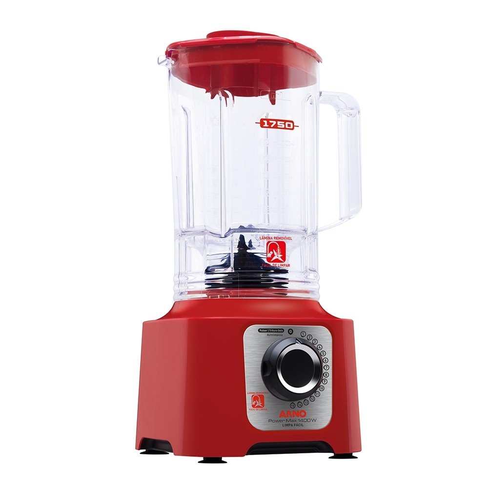 Liquidificador Arno LN56, Power Max - Limpa fácil, Copo Tritan e 15 Velocidades + Pulsar, 1400W, Vermelho, 110V