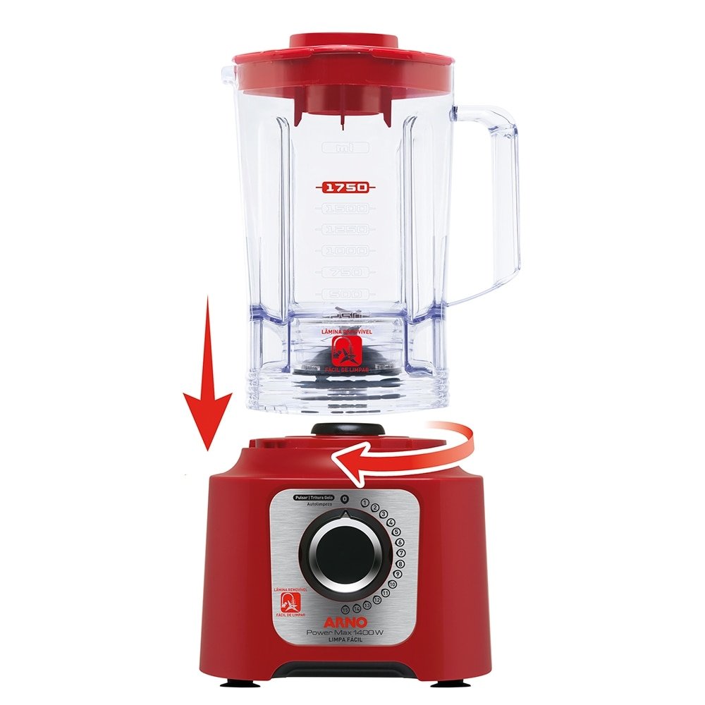 Liquidificador Arno LN56, Power Max - Limpa fácil, Copo Tritan e 15 Velocidades + Pulsar, 1400W, Vermelho, 110V