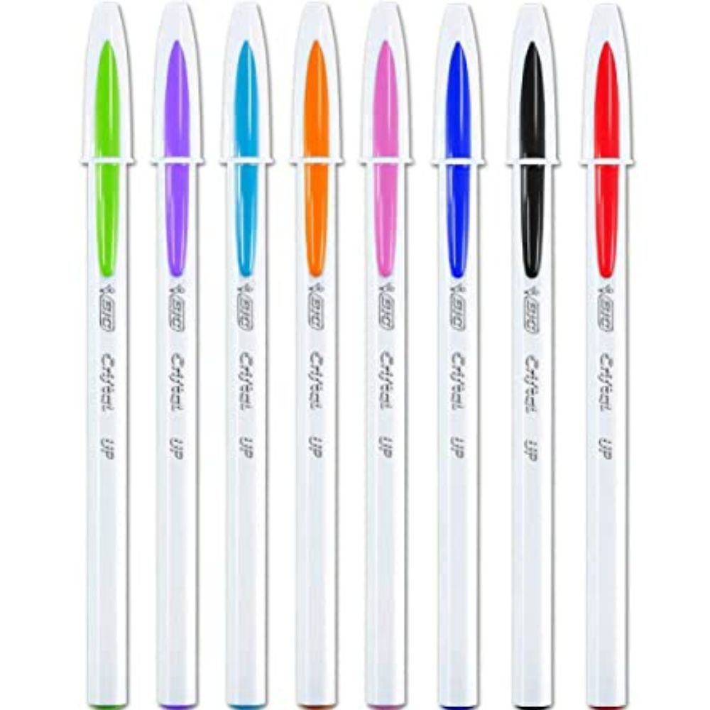 Caneta Esferográfica Bic Cristal Up 8 Cores Vibrantes, Ponta Média de 1.2mm, Caixa Com 32 Unidades, Corpo Branco