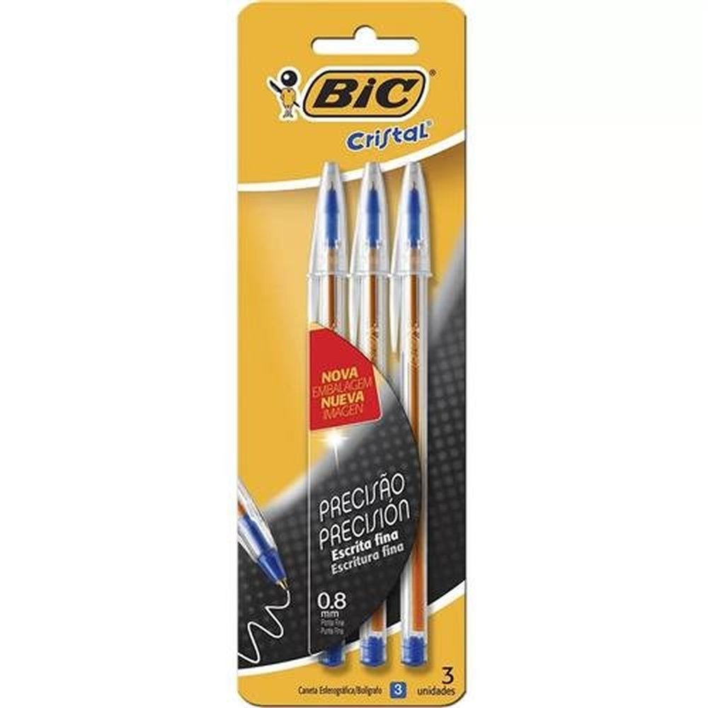 Caneta Bic Cristal Fina Azul 3X1 Precisao