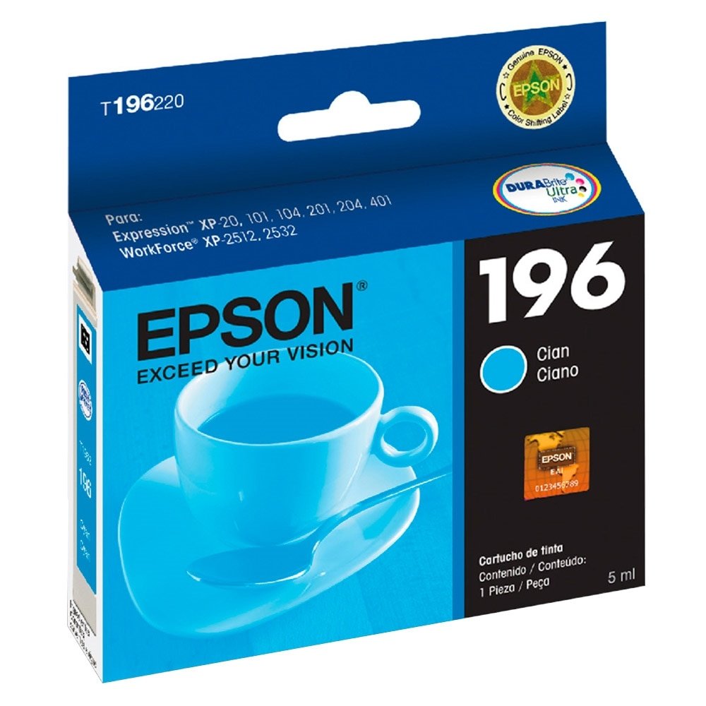 Cartucho Original Epson 196 T196420 Ciano para Impressoras XP-204, XP-214, XP-401 e XP-411