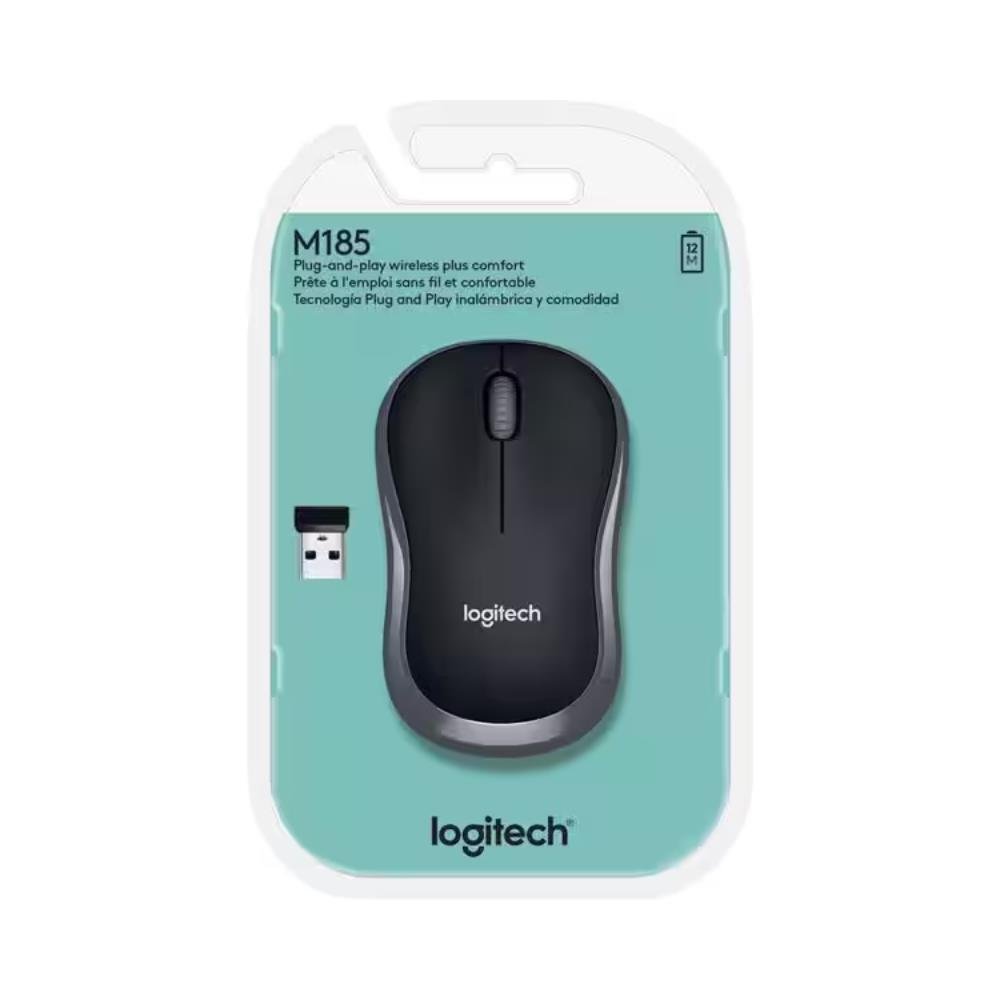 Mouse sem fio Logitech M185, 1000DPI, Design Ambidestro Compacto, Conexão USB e Pilha Inclusa - 910-002225